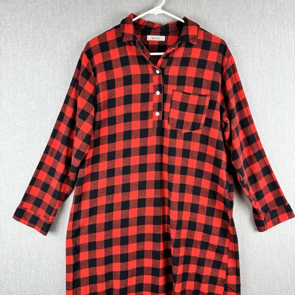 Latuza Buffalo Plaid‎ Flannel Nightgown Dress Red Black Cotton Medium - Picture 4 of 14